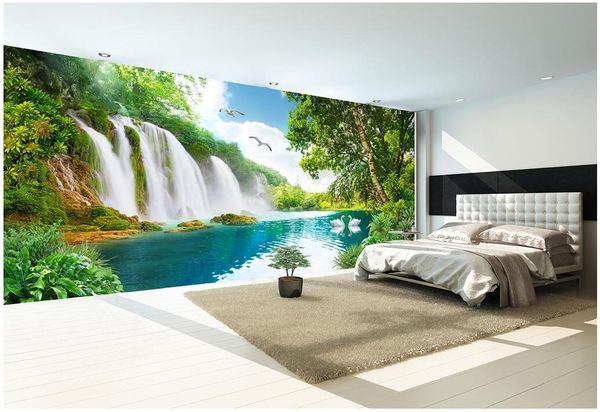 

3d room wallpaper custom p chinese waterfall lake beautiful scenery home decor living room 3d wall murals wallpaper for walls 3 d