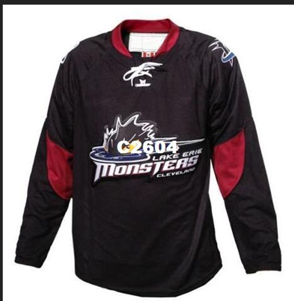 

real men real full embroidery customize ahl cleveland lake erie monsters hockey jersey or custom any name or number, Black