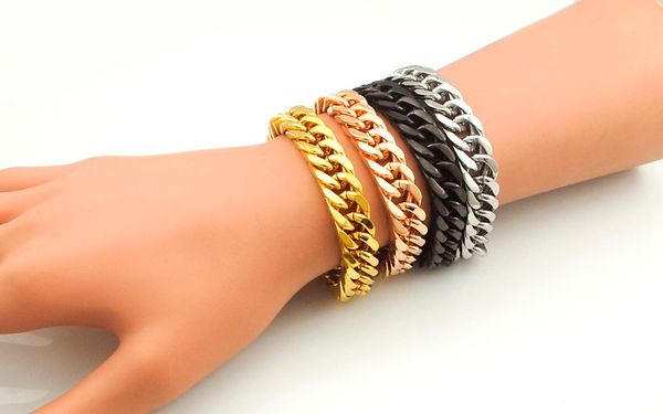 Bracciali in acciaio inossidabile placcato oro Curb Catena cubana Gioielli da uomo Moda, 8,7 