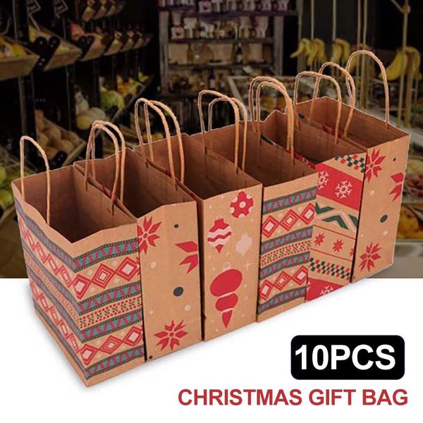 

stylish 10pcs kraft paper gift bags cute snowflake xmas tree paper bag chrismas gift storage bag with handle