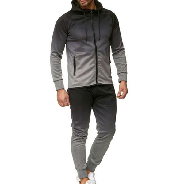 

ensemble homme 2pcs men gradient color drawstring zipper hoodie sweat pants tracksuit sport set, Black;blue