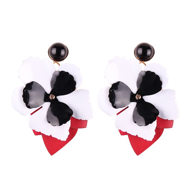 

customizable exaggeration big flower faux leather earring for women girl elegant drop earring fashion jewelry accessories, Silver