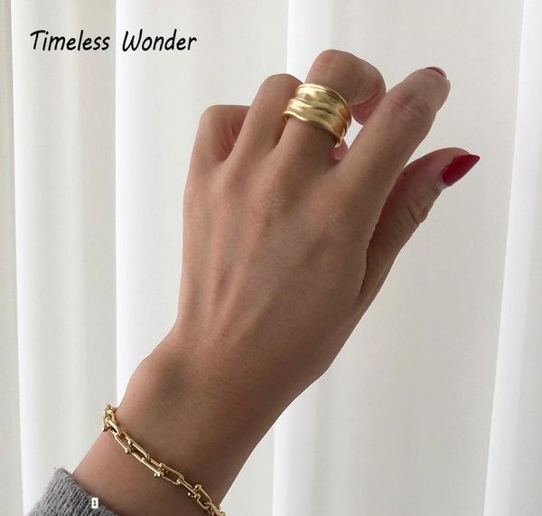 

timeless wonder 925 sterling sliver hammered geo stackable rings women jewelry punk gothic ins female boho rock trendy 4391, Golden;silver