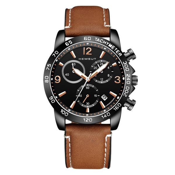 

famous top waterproof sport watches men black chronograph quartz analog watch clock relogios masculinos, Slivery;brown