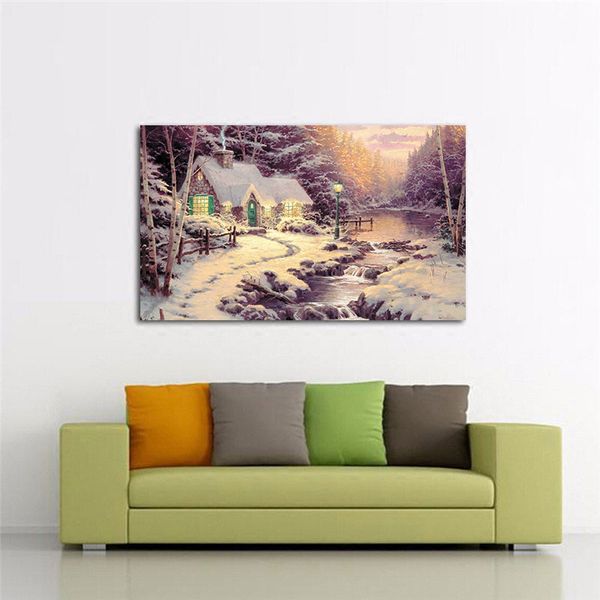 

winter wonderland western winter christmas cottage fiber canvas printed snow scene mural home christmas party decoration