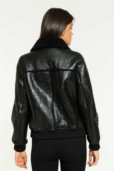 

betty женская кожаная куртка s college черный с fur, Black