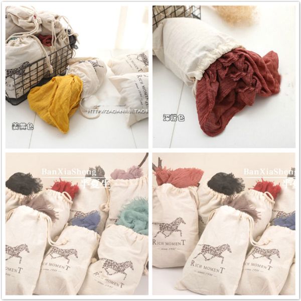 

solid color plain 100% cotton scarf with sack bag women thin long shawl wraps female artsy cotton linen scarves super large, Blue;gray