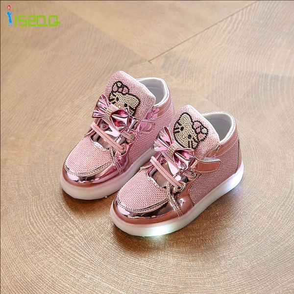 

дети девушка светящихся кроссовки дешевая обувь весна hello kitty rhinestone светящаяся обувь для девочек князей привели кроссовки детей, Black;red