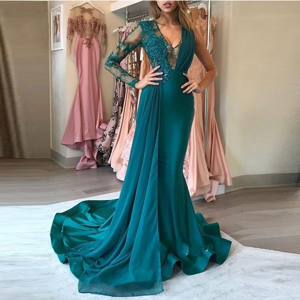 

plus size mermaid prom long sleeve dress vestidos de noche, Black