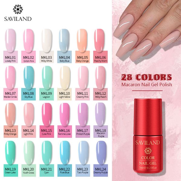 

saviland macaron gel nail polish candy color long lasting lucky lacquer uv semi permanent pure nail gel hybrid varnish art, Red;pink