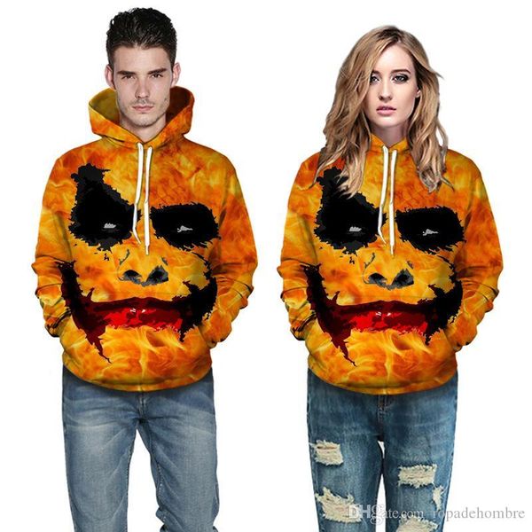 

толстовки мужского halloween mens конструктора толстовка мода 3d клоун печатного пуловер и женщины хэллоуин повседневные сыпучие толстовки, Black