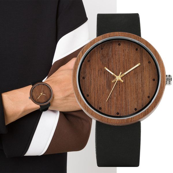 

fashion natural wooden wristwatch with large dial couple watches practical night light quartz wood watches for men women 2019, Slivery;brown