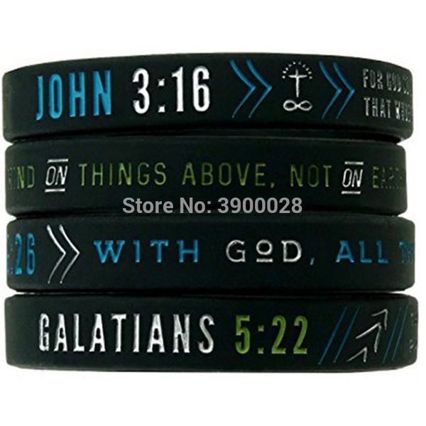 

100pcs jesus power of faith bible verse john 316 matthew galatians silicone bracelet wristband christian religious gifts, Golden;silver