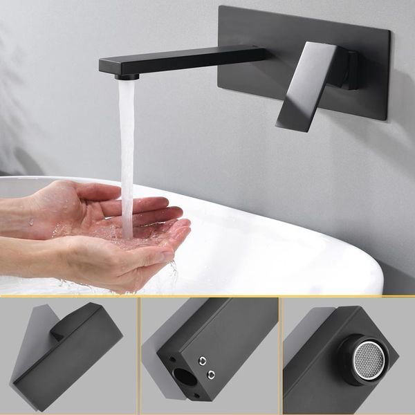 

2019 basin faucet wall mounted matt black water mixer tap brass material