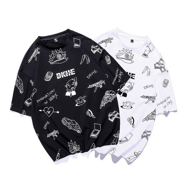 

men's t-shirts 2020 new arrival mens fashion print european and american style hip hop t-shirt casual men breathable loose tee size m-3, White;black