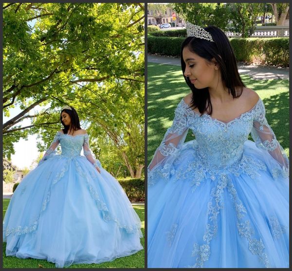 

blue organza ball gown quinceanera dresses lace applique beaded long elegant party prom dresses beaded sweet 16 dresses formal gown, Blue;red