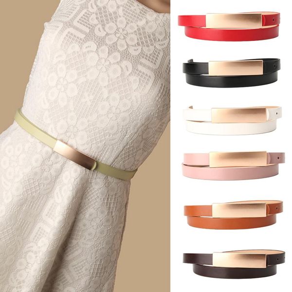 

new simple versatile ladies dress pants jeans belt material pu metal button waistband belts female girls, Black;brown
