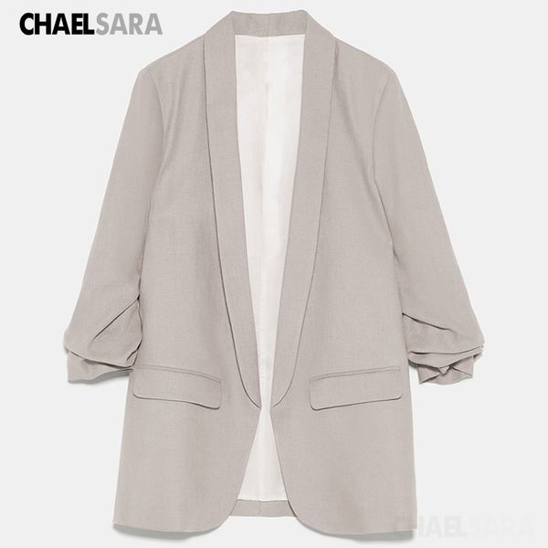 

spring autumn linen suit jacket women solid vintage pockets loose cardigan female office blazers mujer, White;black