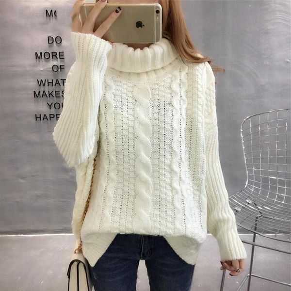 

korean turtleneck pure white sweater female winter and autumn long-sleeved sweater warm thick high collar, White;black