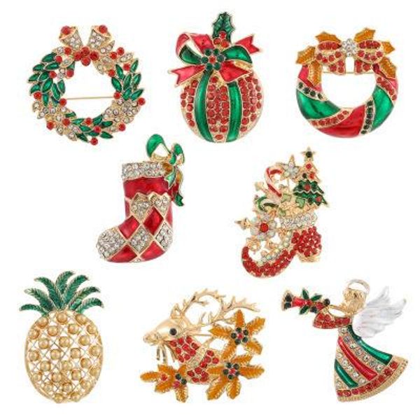 Jóias Xmas Presentes Esmalte árvore de Natal Brooch Pin Natal para as mulheres Homens encanto de cristal Rhinestone Broches bonito para miúdos