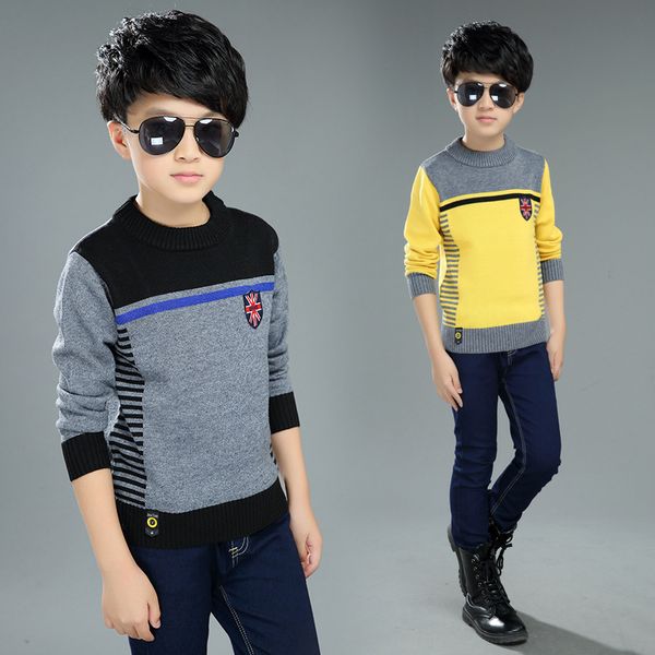 

boys patchwork sweater 2018 spring autumn children knitwear patterns boys cashmere sweater kids fashion outerwear age 5-14 t, Blue