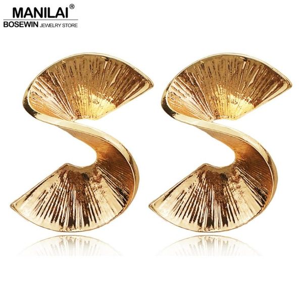 

manilai trendy big spiral alloy statement stud earrings punk jewelry women vintage earrings golden silver color brincos