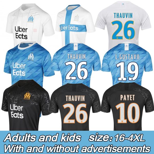 

thai 19 20 olympique de marseille soccer jersey om jerseys maillot de foot payet thauvin benedetto football shirt uniforms men + kids years, Black;yellow