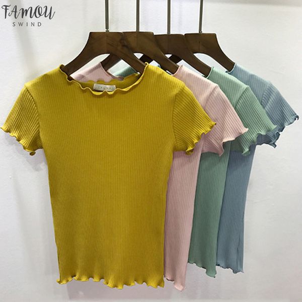 

women o neck short sleeve t shirt summer ruffled short tee t shirt female vogue crop new, White