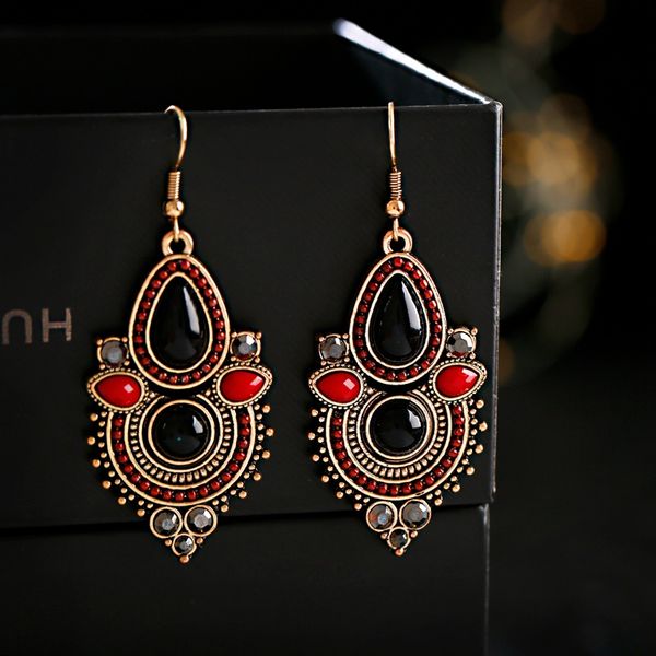 

ethnic women's water drop bohemian earrings vintage red black beads gypsy jhumka earrings oorbellen hangers, Silver