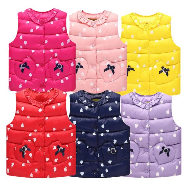 

kids girls waistcoat winter children vests down cotton warm vest baby girls sweet floral outerwear, Blue