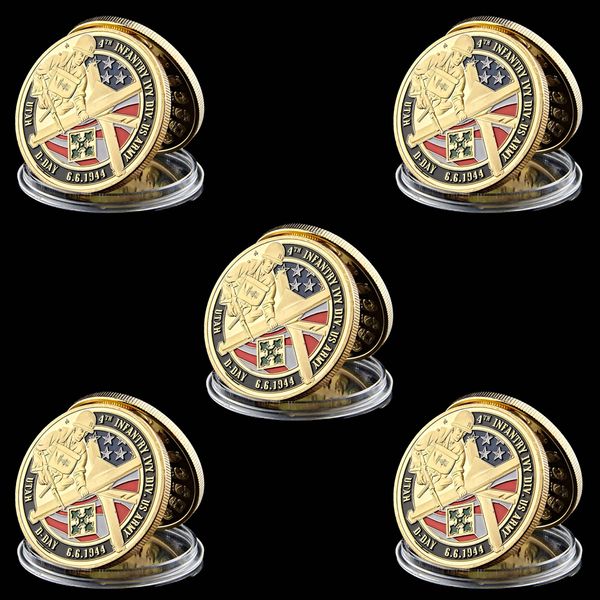 

5pcs 1944.6.6 USA Army Infantry Utah D-Day Omaha Beach Military 1oz Gold Plated Challenge Coin With Capsule