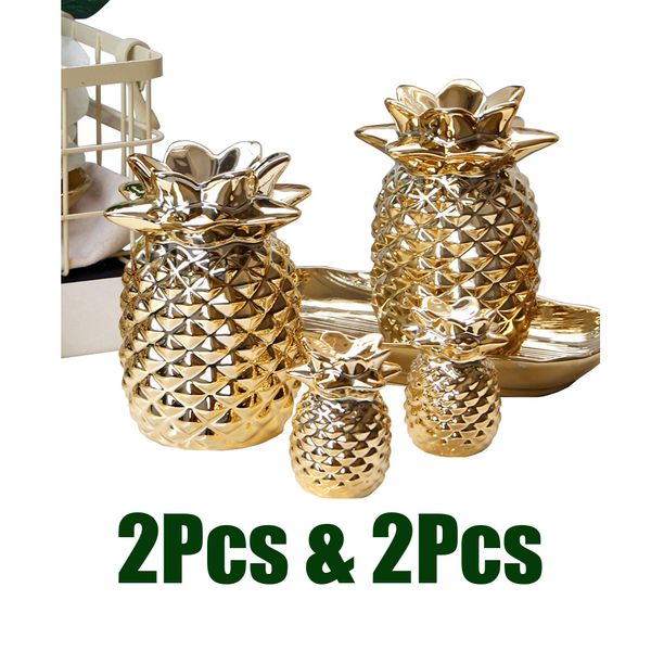 

2 set ceramic golden pineapple figurine ornament artificial fruit showpiece