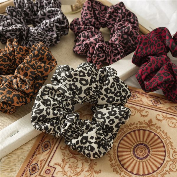 

three-state new style europe and america printed fine leopord pattern intestine hairband for tying hair released circle women's, Brown