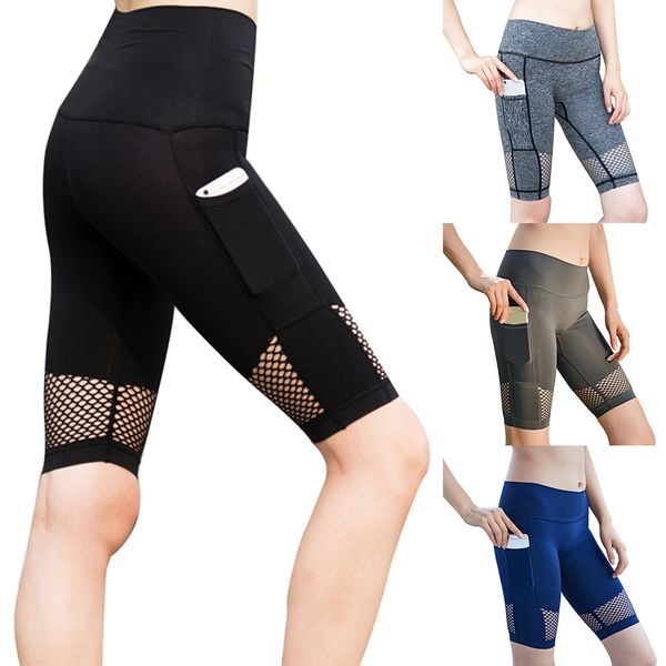

high waist shorts gym women yoga shorts high waist mesh leggings push up female pocket sport pants fitness women clothing, White;red