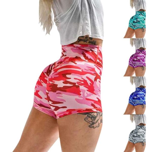 

women camouflage print push up yoga shorts female high waist sports shorts gym women fitness workout legging g3, White;red