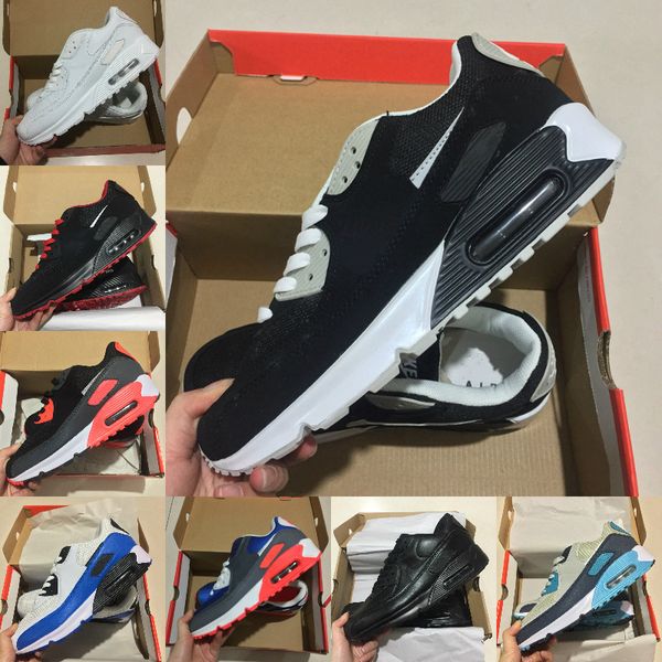 

2020 air cushion 90 casual running shoes black white blue 90 men women sneakers classic air90 trainer brand sports shoes