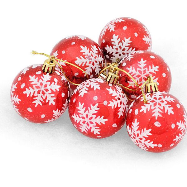 

6pcs snowflake print tree hanging baubles christmas tree decoration christmas balls dia 6cm 4 colors wholesale