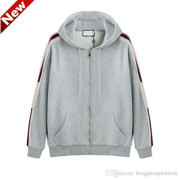 

19ss gray italy designers fashion brands new hooded zip-up sweatshirt with logo stripe men's hoodies women sweatshirts man clothing fg3, Black
