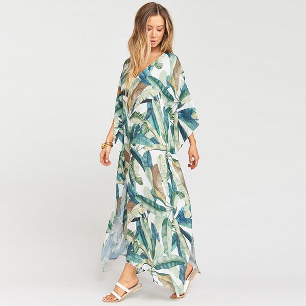 

plus size bohemian beach dress women summer beach cover up tunic robe beachwear kaftan, Blue;gray