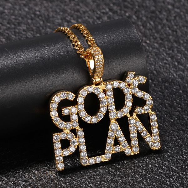 Hohe Qualität Götter Plan Anhänger Herren Buchstaben Halskette Ice Out Gold Hiphop Schmuck Mode Hip Hop Rapper Halsketten für paar Geschenke