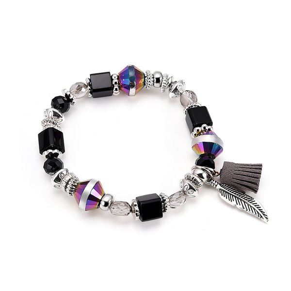 

cool design bohemian style men women multicolor natural beads strand bracelet, Black