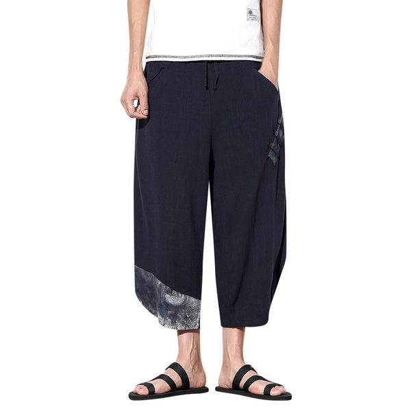

womail 2019 sumer fashion men's casual slim sports pants calf-length linen trousers baggy harem navy pants w30425, White;black