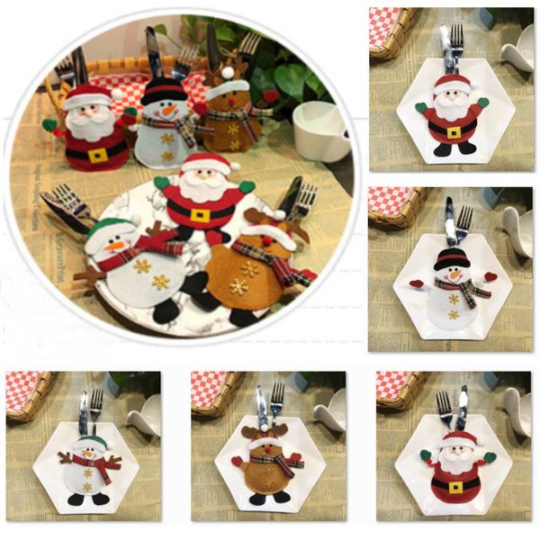 

6colors christmas tableware decoration santa claus snowman reindeer gift bag knife and fork holder cutlery bag xmas deskdecor an2874