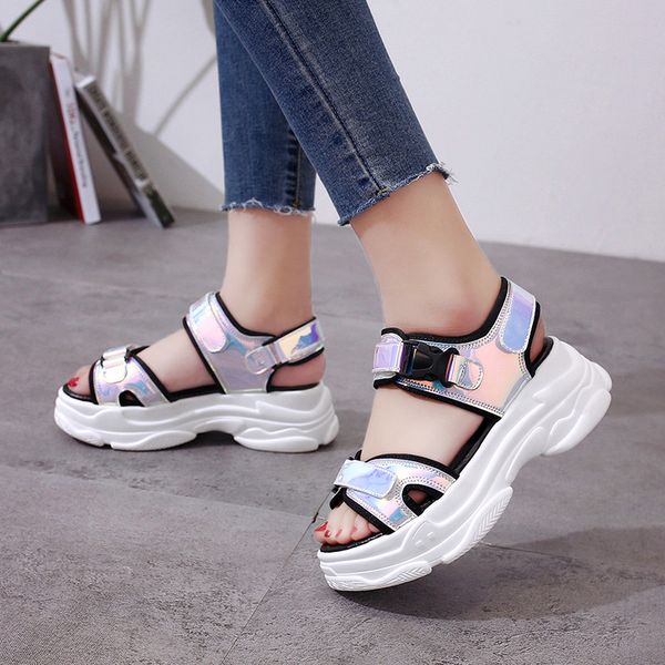 

2020 open-toed female sports sandals thick bottom outdoor women's sandals colorful increased women's shoes fc-14, Black