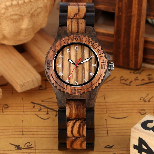 

nature brown/red sandalwood wooden watch full wood watchband roman numerals dial gifts for female lady girls, Slivery;brown