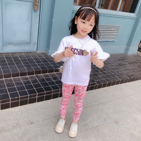 

baby girl summer tracksuits girl summer shirt wth leggings kids summer outwear clothing sets, White