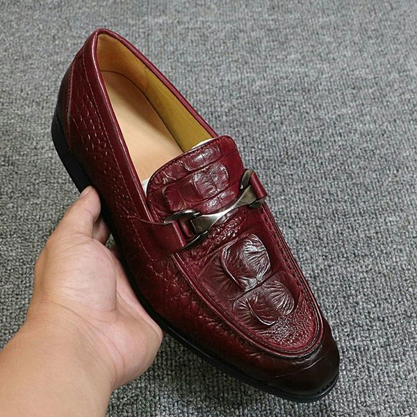 

new fashion men formal business brogue shoes luxury mens crocodile dress shoes male casual genuineleather wedding party loafers original qwy, Black