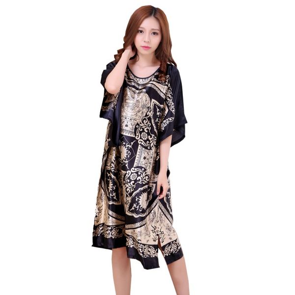 

plus size black women's summer lounge robe lady home dress rayon nightgown large loose bating sleeve sleepwear bathrobe, Black;red