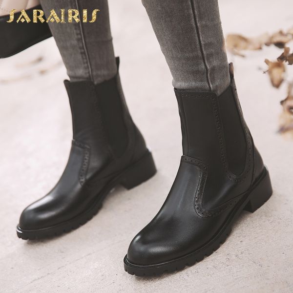 

sarairis new arrivals 2020 genuine cow leather chunky heels ankle boots woman shoes women concise shoes woman boots female, Black