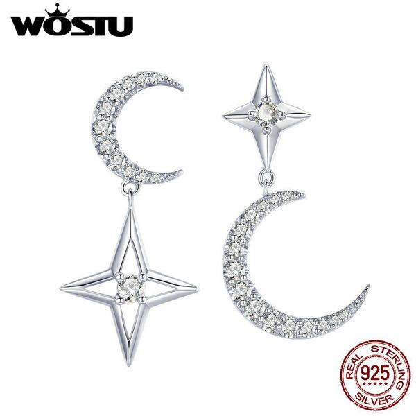 

wostu 100% 925 sterling silver moon & stars clear zircon drop earrings for women engagement fashion style silver jewelry cte050